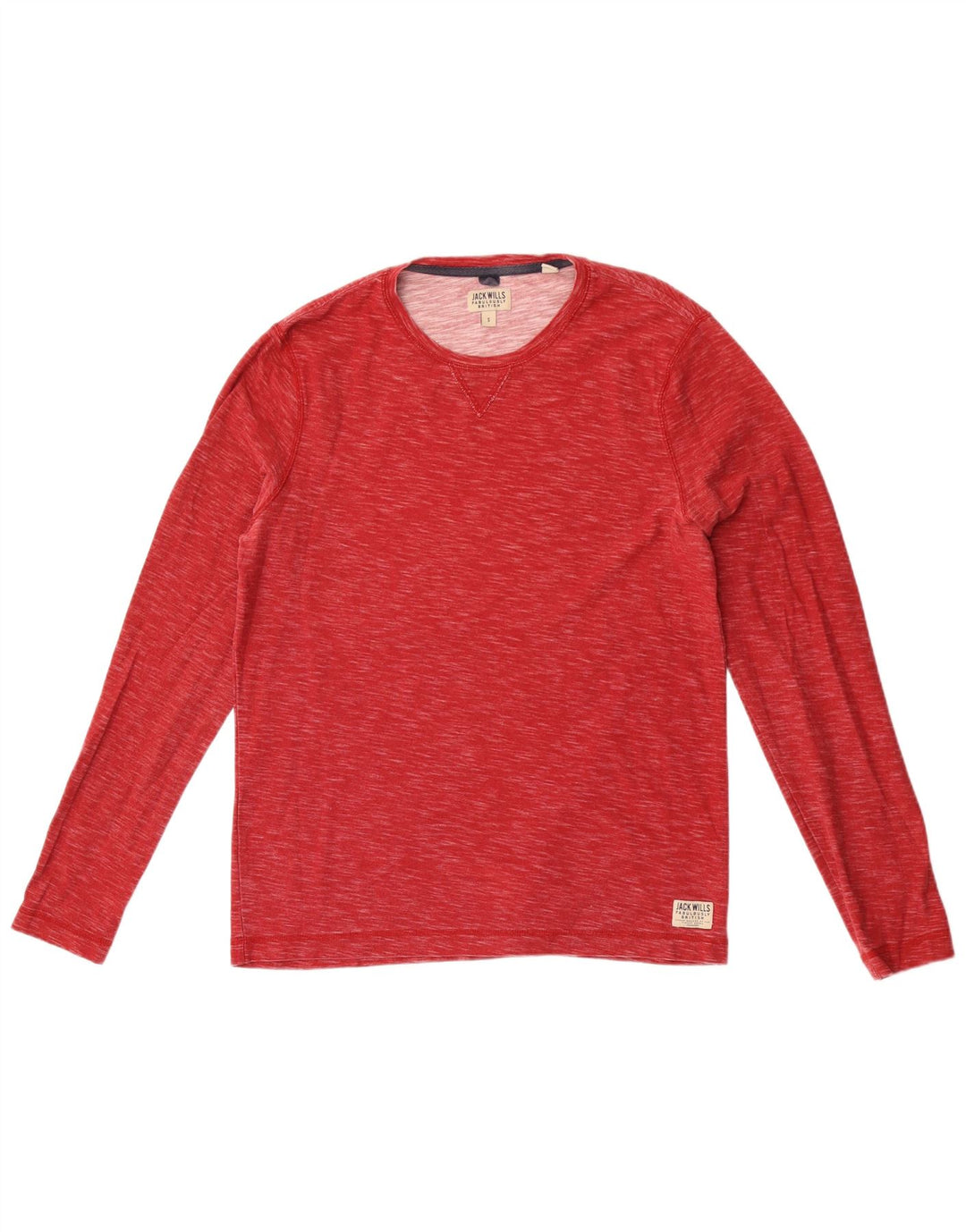 Jack Wills Camiseta masculina de manga comprida pequena de algodão manchado vermelho