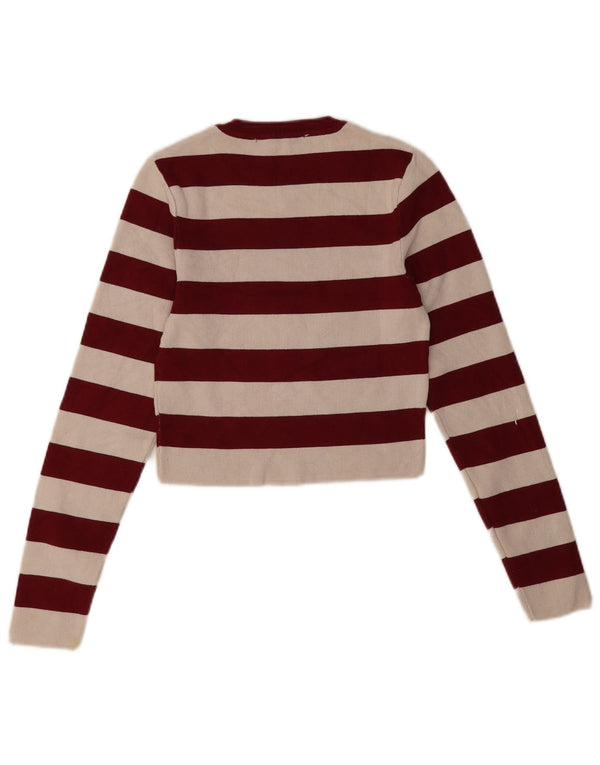 Suéter feminino Zara com gola redonda e gola redonda listrado médio Borgonha UK 12
