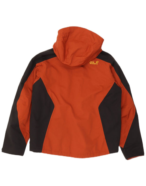 Jaqueta corta-vento masculina Jack Wolfskin com capuz Reino Unido 38 bloco colorido marrom médio
