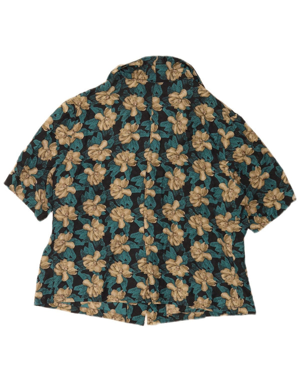 Camisa feminina vintage de manga curta UK 16 grande floral multicolorida