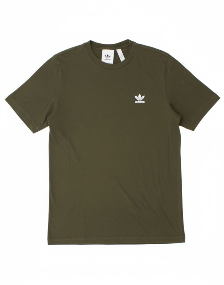 ADIDAS Mens T-Shirt Top Pequeno Algodão Cáqui