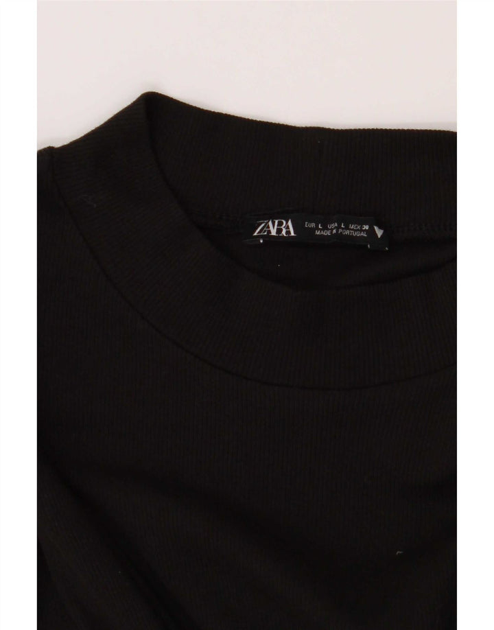 Vestido básico feminino de manga comprida Zara Reino Unido 14 grande preto