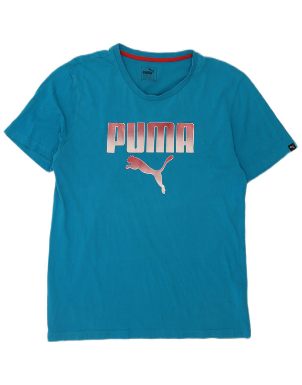 Puma Mens Graphic T-Shirt Top Médio Algodão Azul