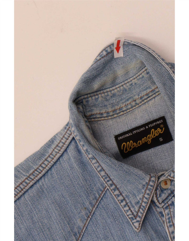 Camisa Wrangler masculina sem mangas jeans pequena azul algodão