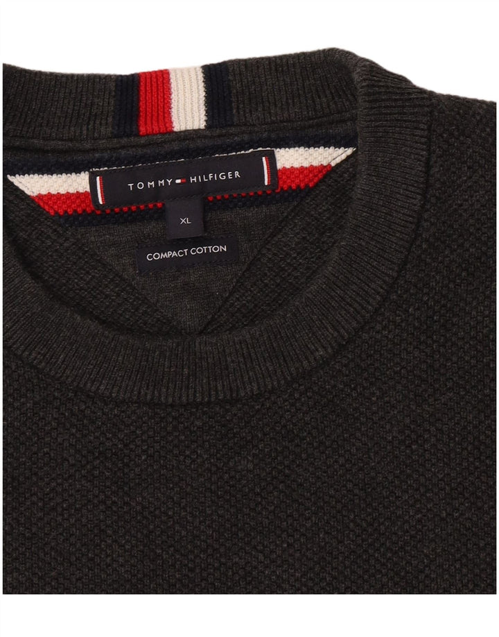 Tommy Hilfiger Suéter masculino com gola redonda XL algodão cinza