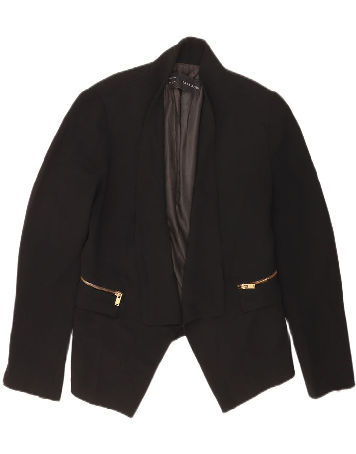 Jaqueta blazer aberta assimétrica feminina Zara Reino Unido 16 grande poliéster preto