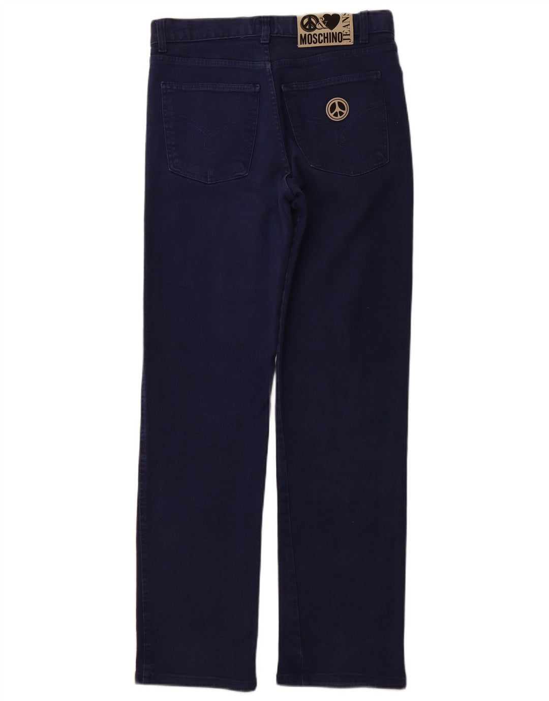 Jeans retos femininos de cintura alta MOSCHINO W32 L32 algodão azul marinho