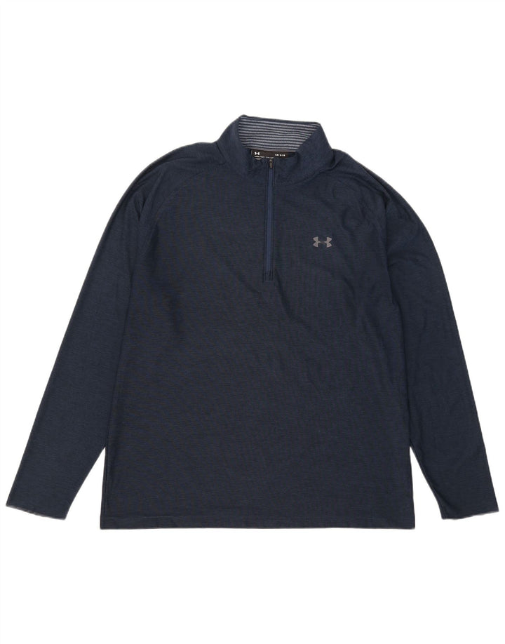 Under Armour Mens Zip Neck Pulôver Treino Top Grande Azul Marinho Salpicado