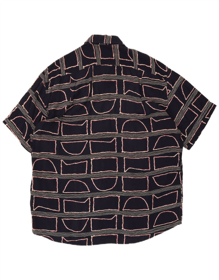 Camisa masculina de manga curta Navigare grande viscose geométrica azul marinho