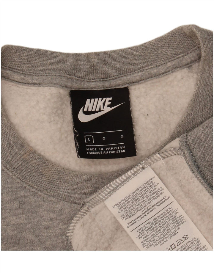 NIKE Womens Oversized Crop Sweatshirt Jumper UK 16 Grande Cinza Algodão