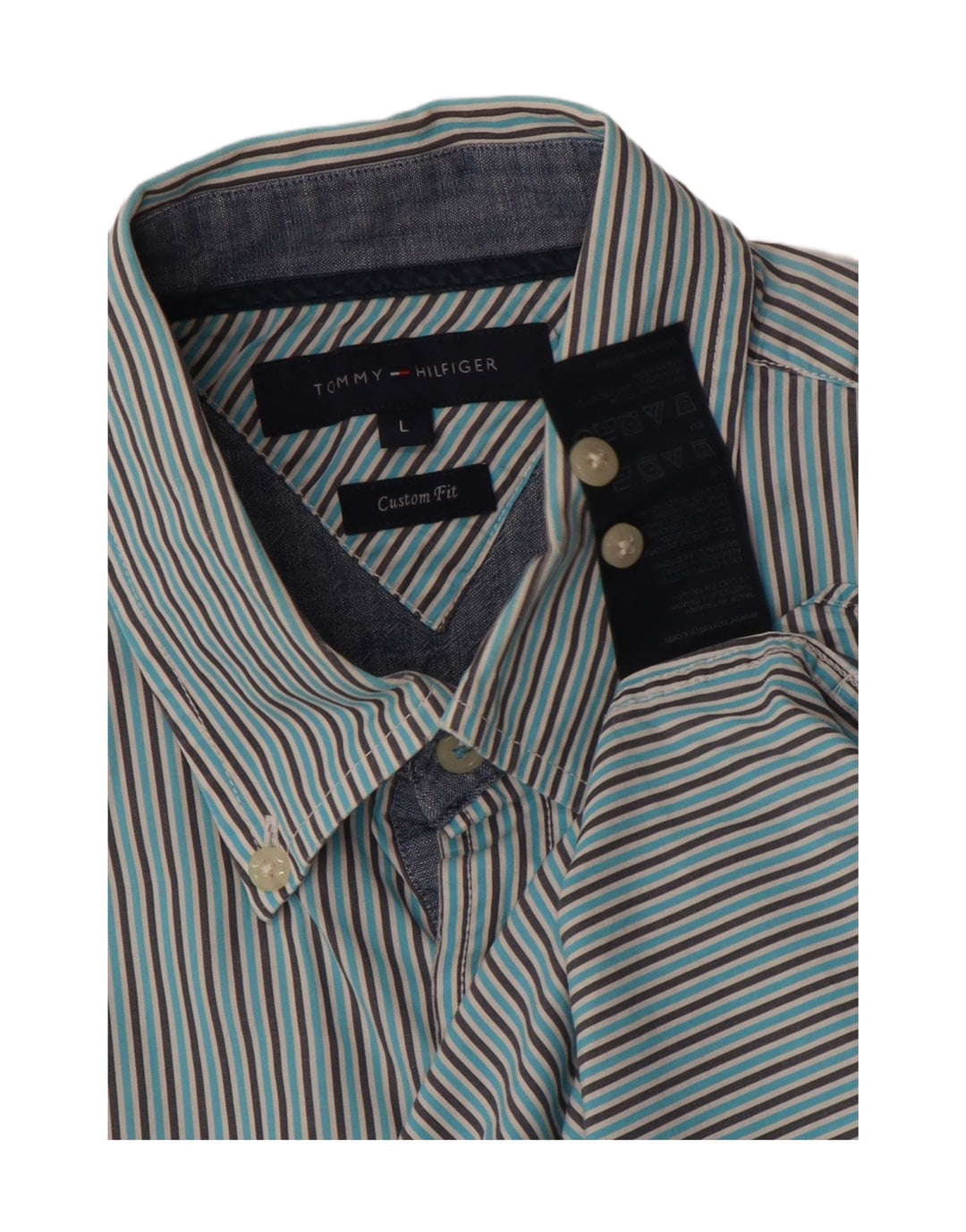 Camisa masculina TOMMY HILFIGER de manga curta com ajuste personalizado listrado azul grande