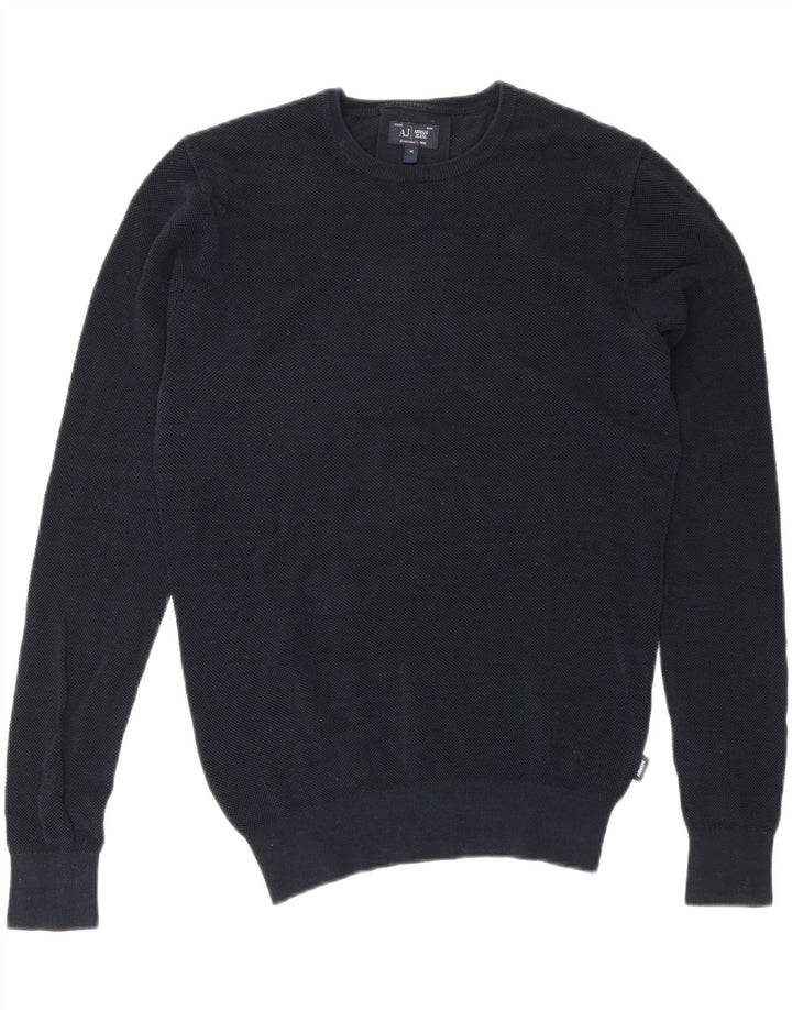 Suéter masculino Armani Jeans com gola redonda, algodão azul marinho médio
