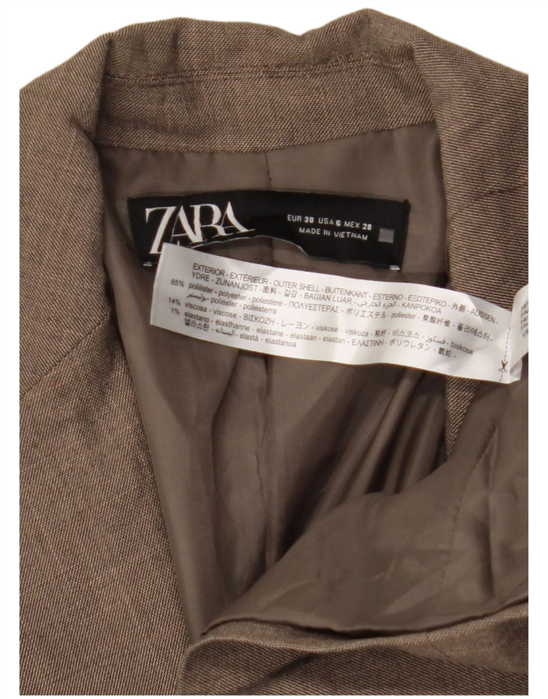 Jaqueta blazer feminina ZARA com 1 botão EU 38 pequena marrom poliéster