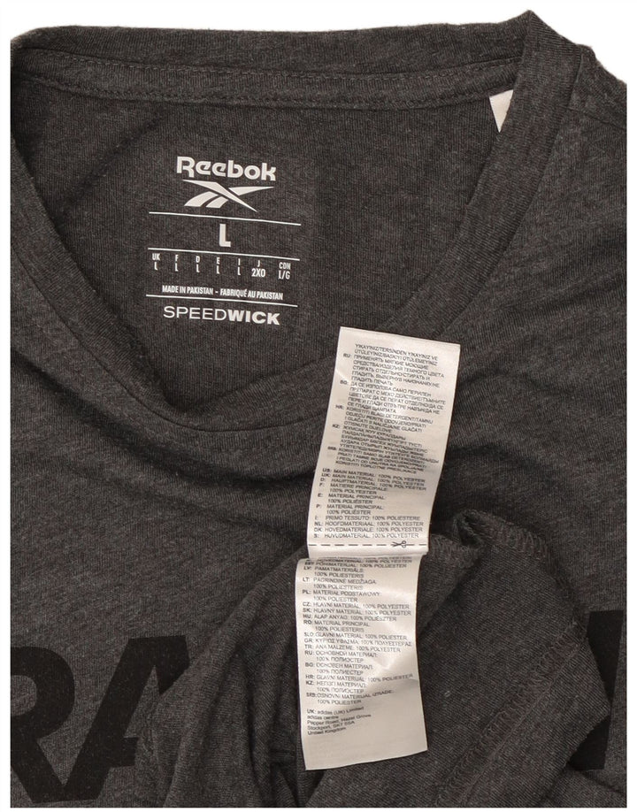Camiseta masculina Reebok Regular Fit Graphic Top grande poliéster manchado cinza