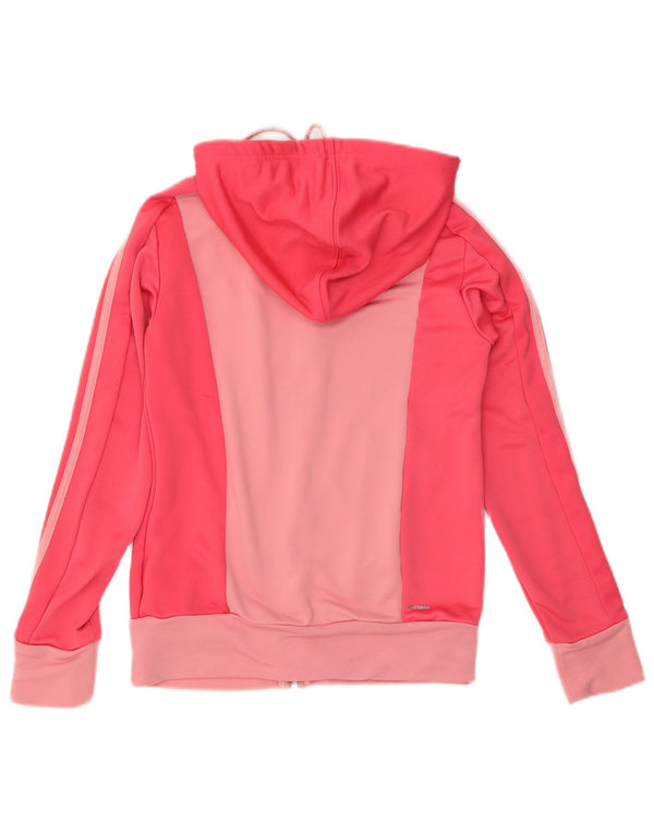 Suéter adidas feminino com capuz e zíper UK 8/10 pequeno rosa colorblock poliéster