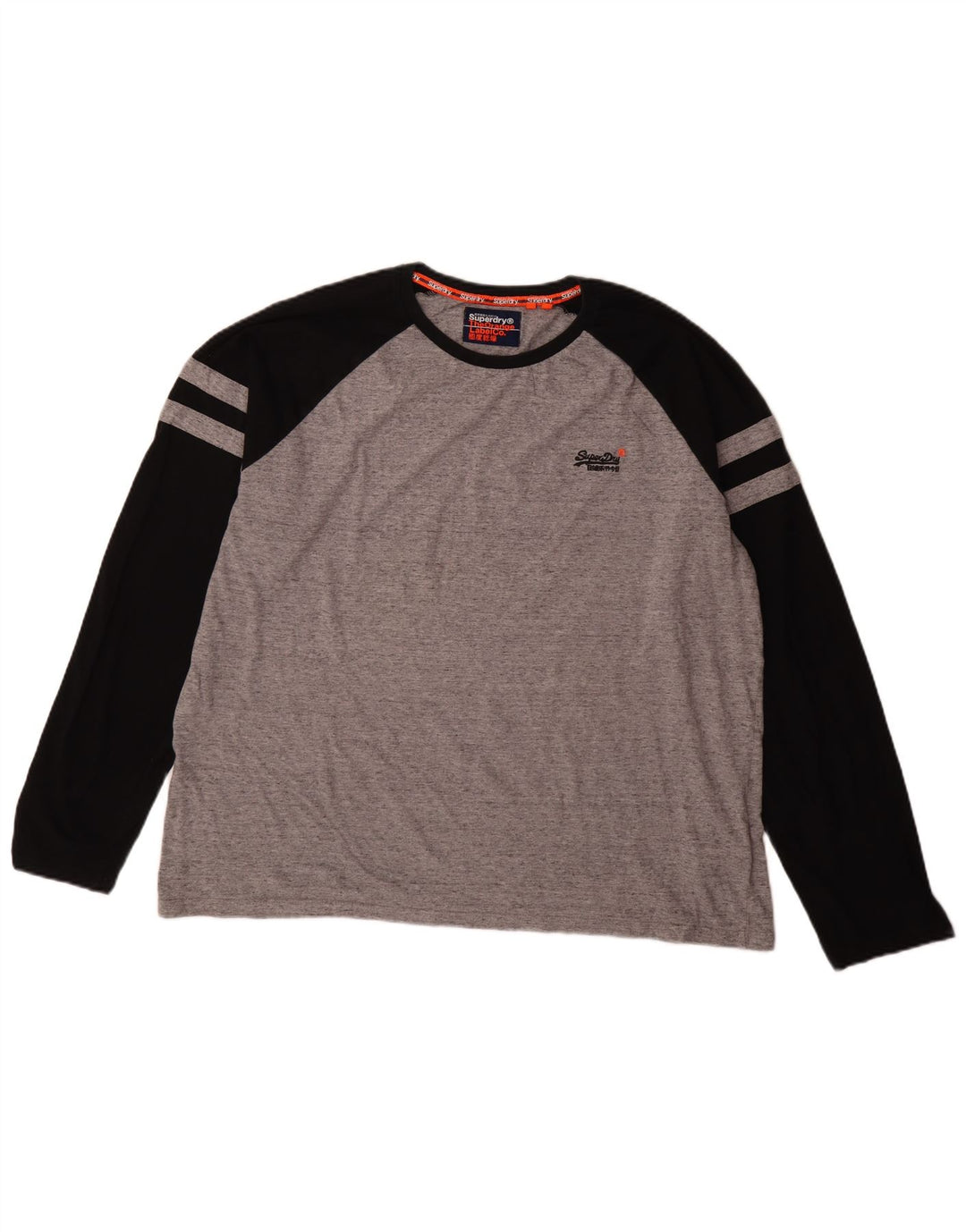 Top masculino Superdry manga comprida 3XL algodão colorblock cinza