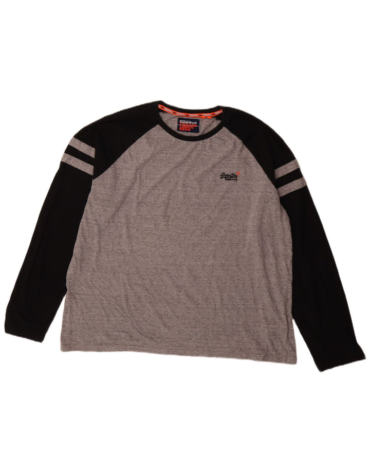 Top masculino Superdry manga comprida 3XL algodão colorblock cinza