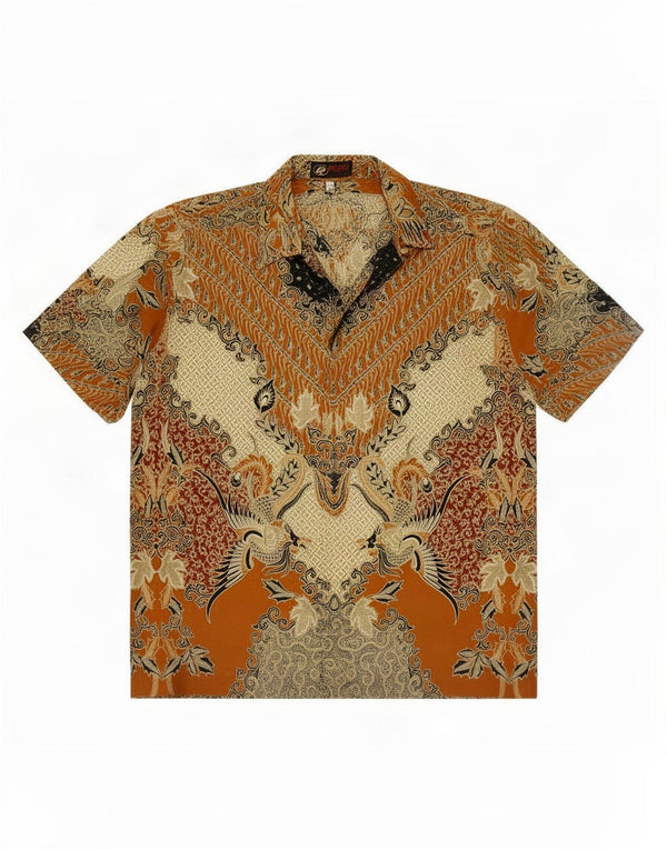 Camisa masculina vintage de manga curta XL marrom Paisley