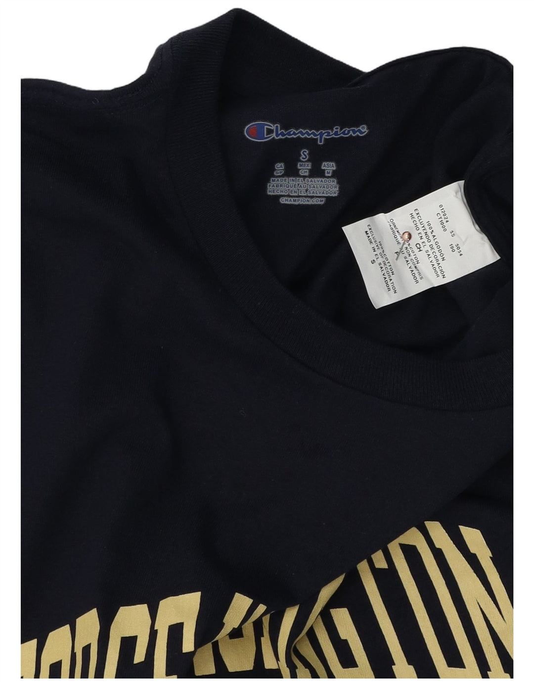 Camiseta masculina Champion George Washington com estampa gráfica pequena de algodão azul marinho
