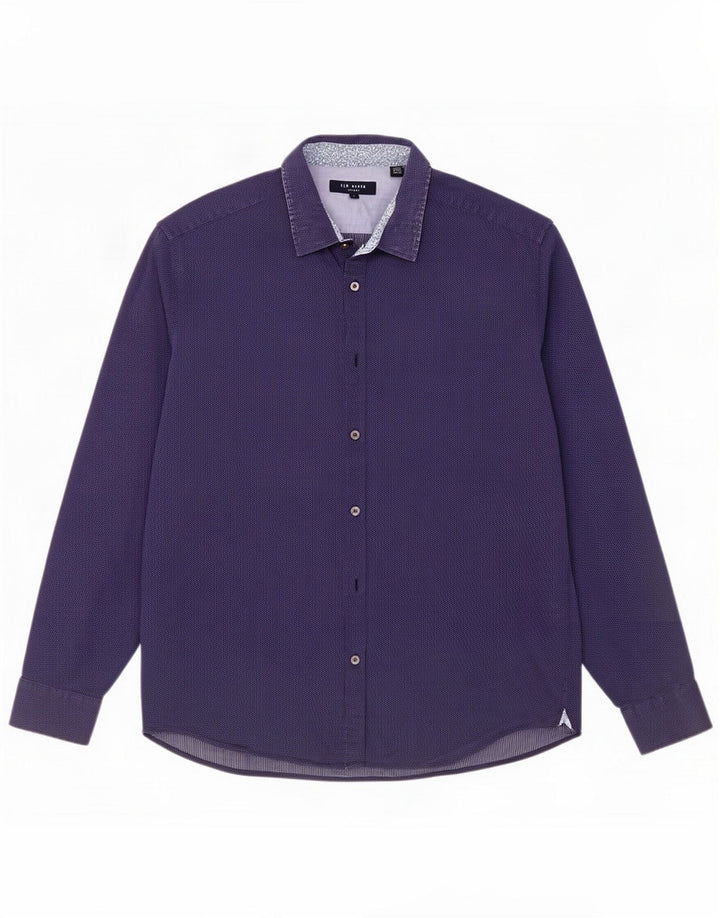 Camisa masculina Ted Baker tamanho 4 grande azul marinho manchado