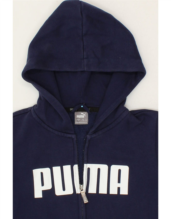 PUMA Boys Graphic Zip Hoodie Sweater 9-10 Years Medium Navy Blue Cotton Vintage Puma and Second-Hand Puma from Messina Hembry 