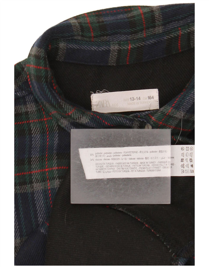 Camisa Zara Boys Overshirt Flanela 13-14 Anos Poliéster Xadrez Azul Marinho