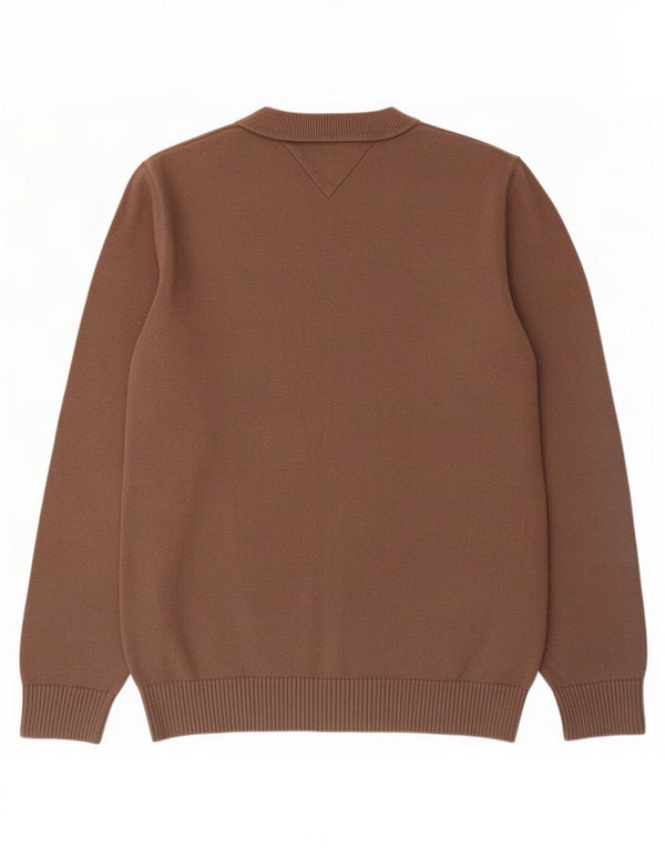 Suéter masculino Tommy Hilfiger com gola redonda e algodão marrom médio
