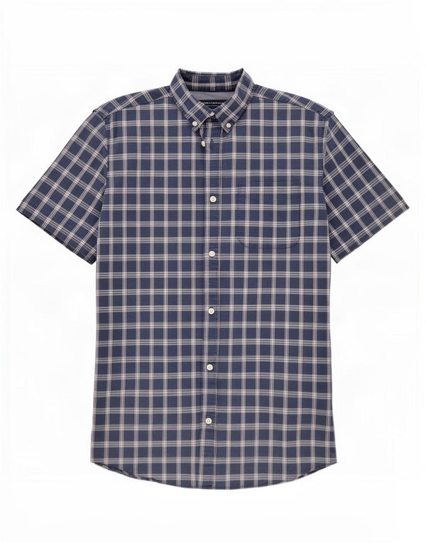 Camisa masculina de manga curta Jack & Jones grande algodão xadrez azul marinho