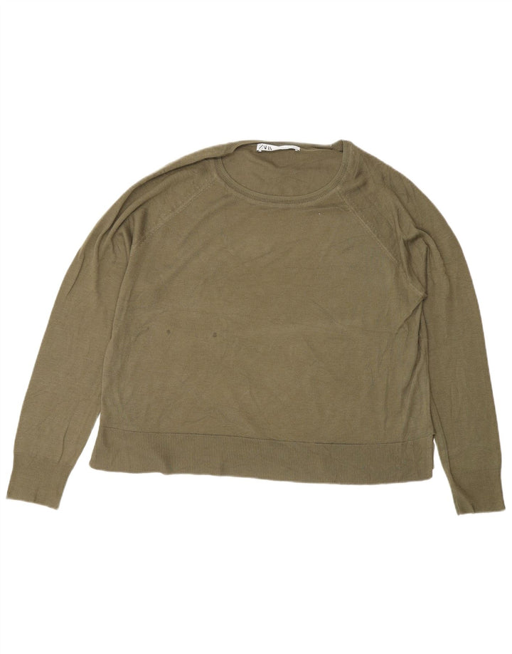 Suéter feminino Zara Regular Fit com gola redonda Reino Unido 12 verde médio