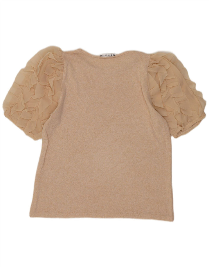 Zara Blusa Feminina Top Reino Unido 12 Médio Bege