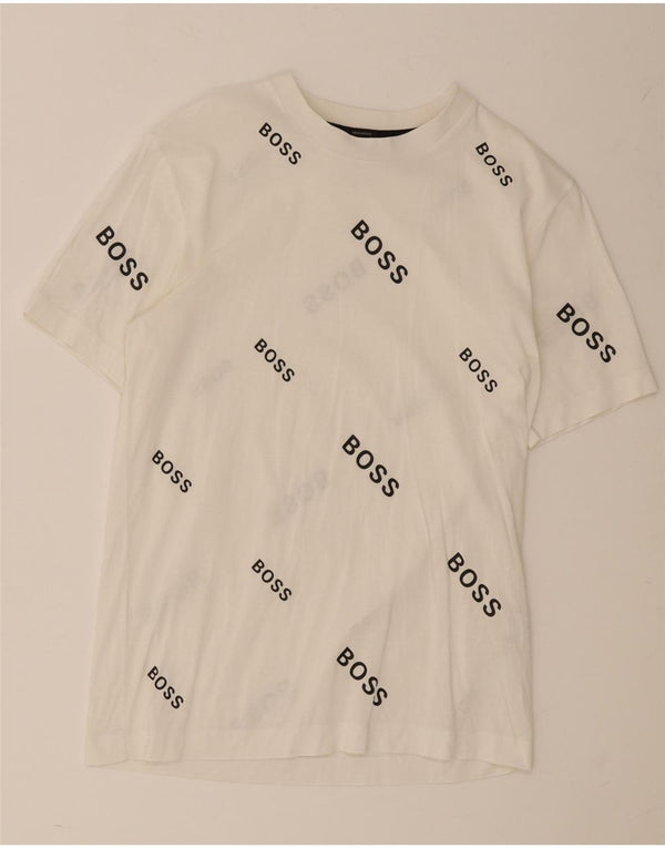 Hugo Boss Mens Graphic T-Shirt Top Pequeno Algodão Branco