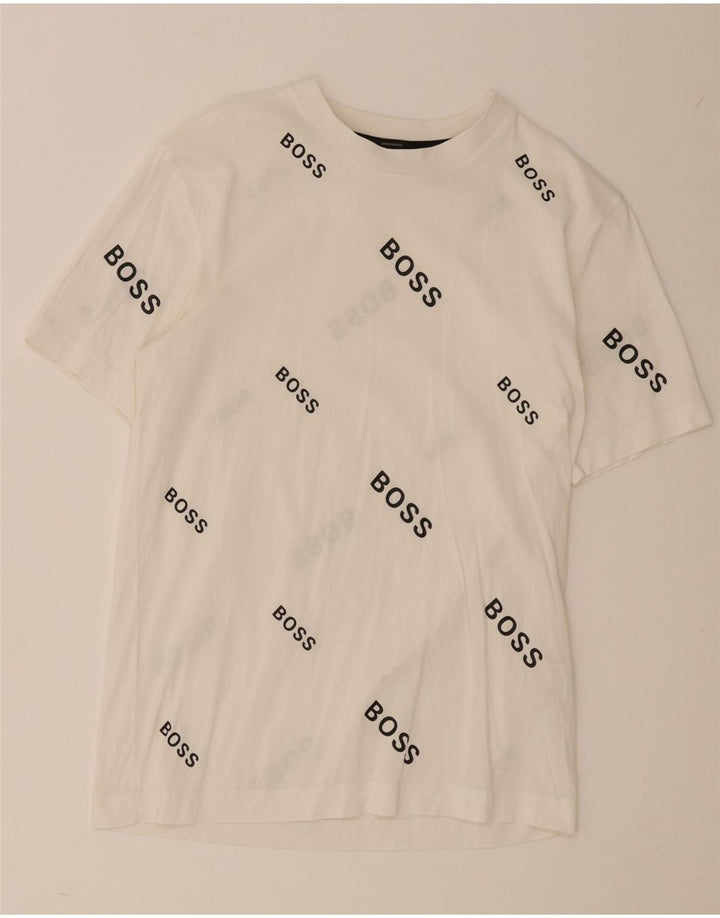 Hugo Boss Mens Graphic T-Shirt Top Pequeno Algodão Branco