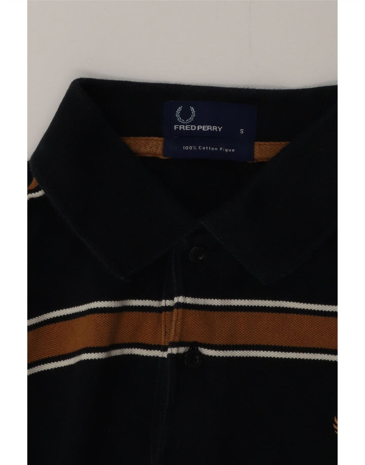Camisa polo masculina FRED PERRY pequena listrada preta de algodão