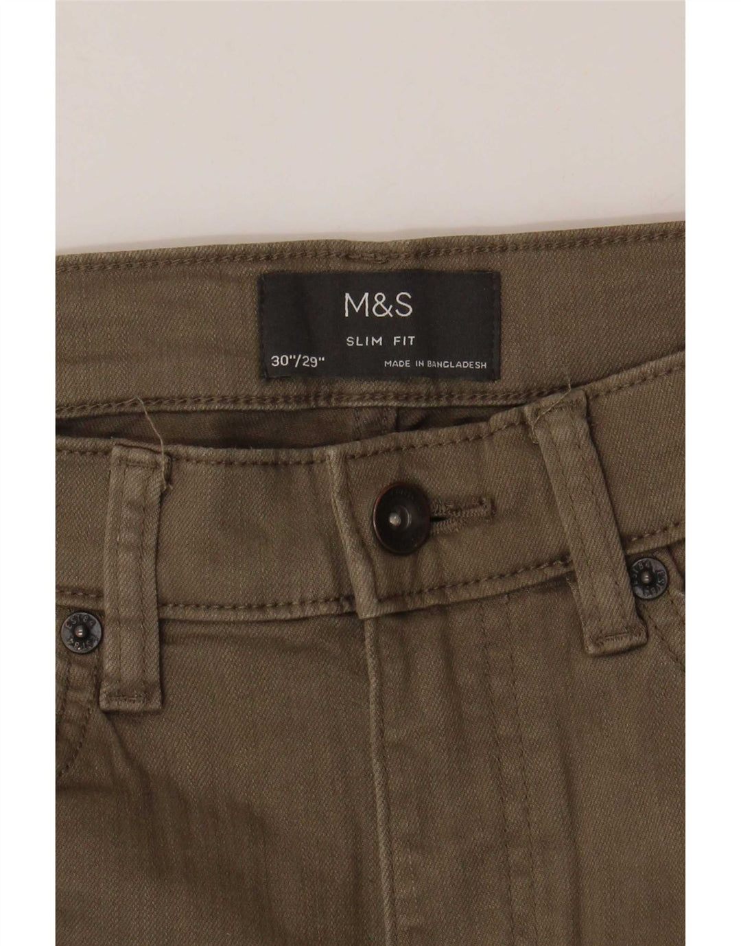Marks & Spencer Mens Jeans Slim W30 L29 Algodão Cáqui