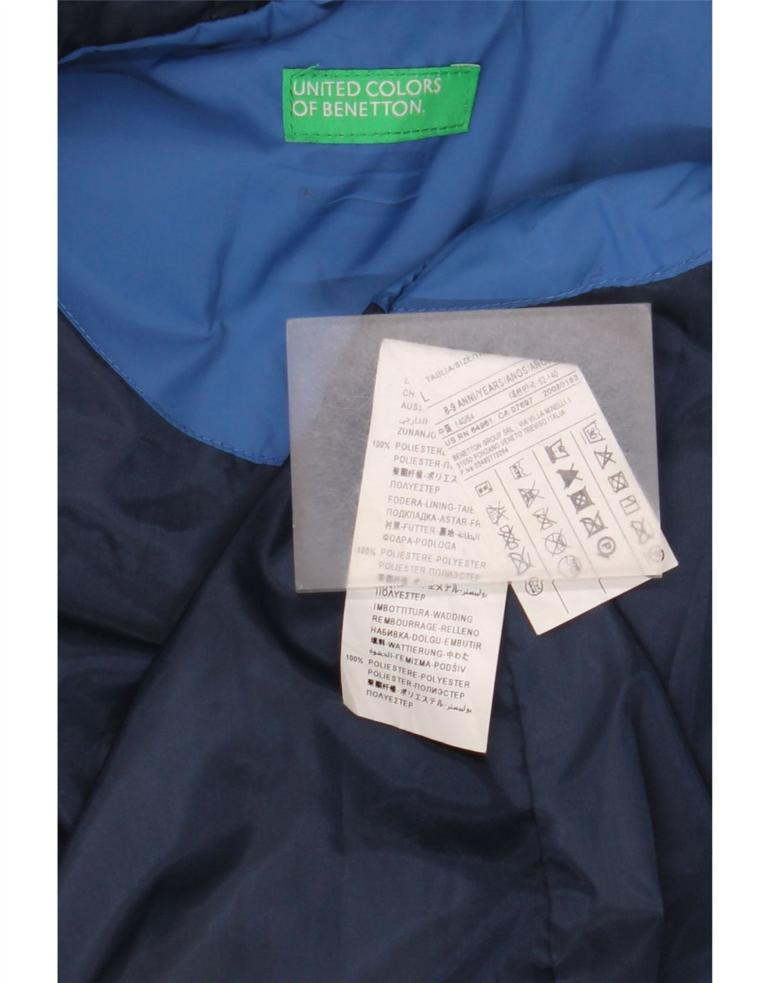 Colete acolchoado com capuz Benetton Boys 11-12 anos grande poliéster azul