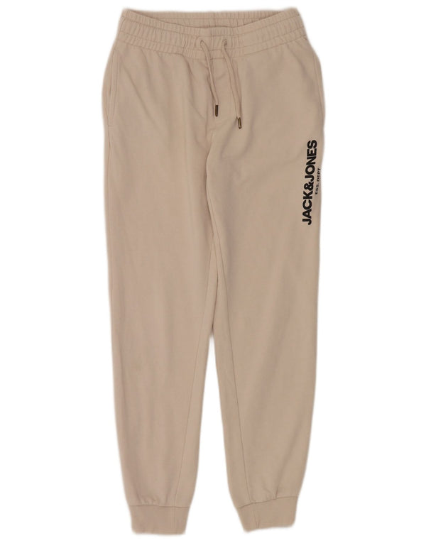 Calça esportiva masculina Jack & Jones com estampa gráfica, joggers pequenos de algodão off white