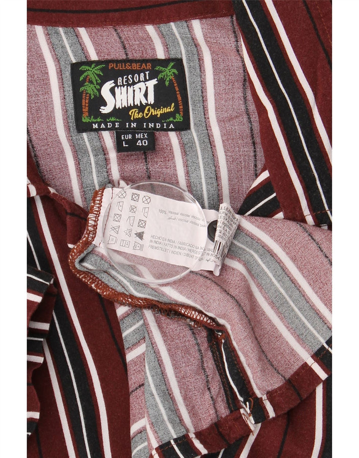 Camisa masculina de manga curta PULL & BEAR grande viscose listrada cor de vinho