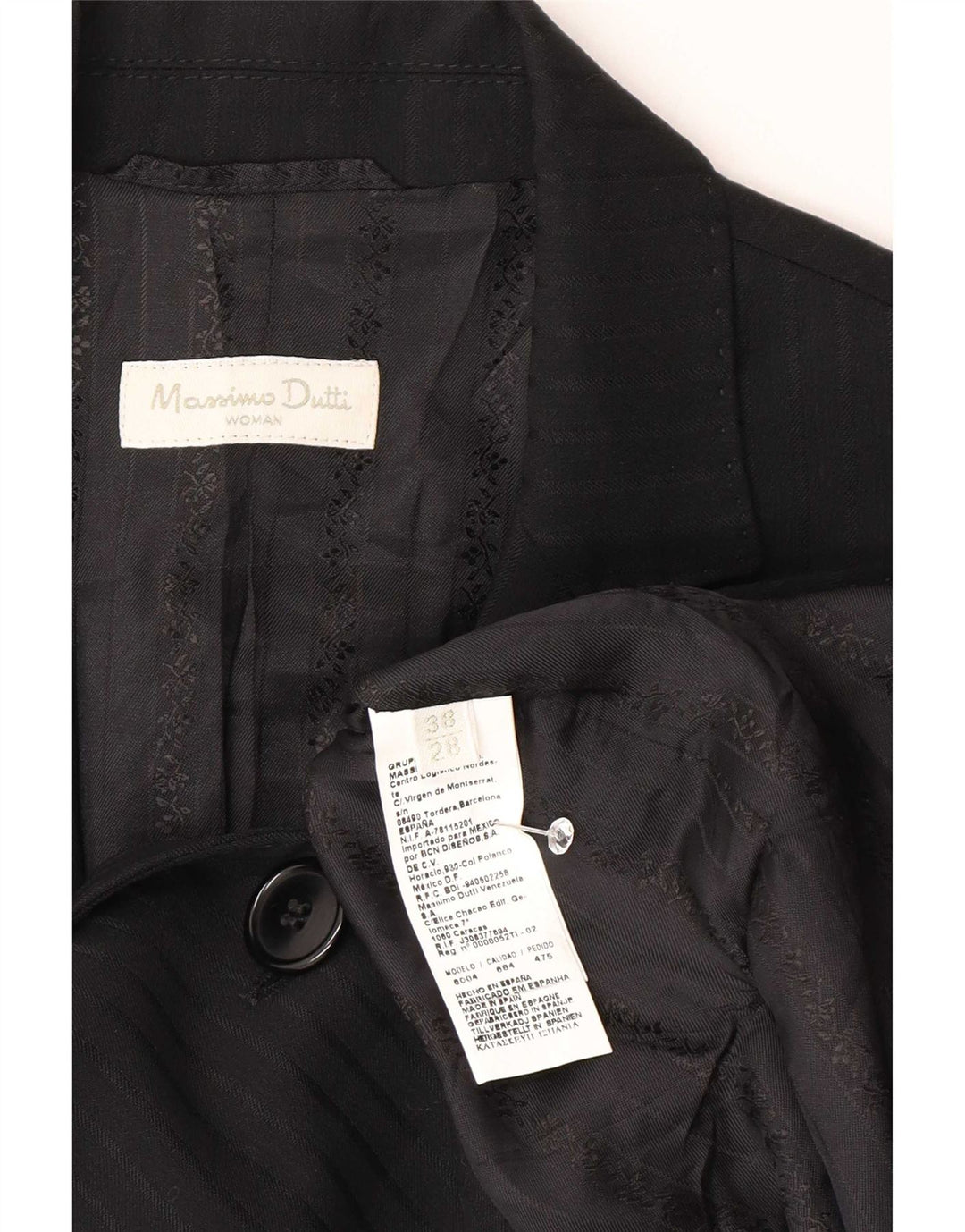 Jaqueta blazer feminina Massimo Dutti com 2 botões UE 38 pequena risca de giz preta