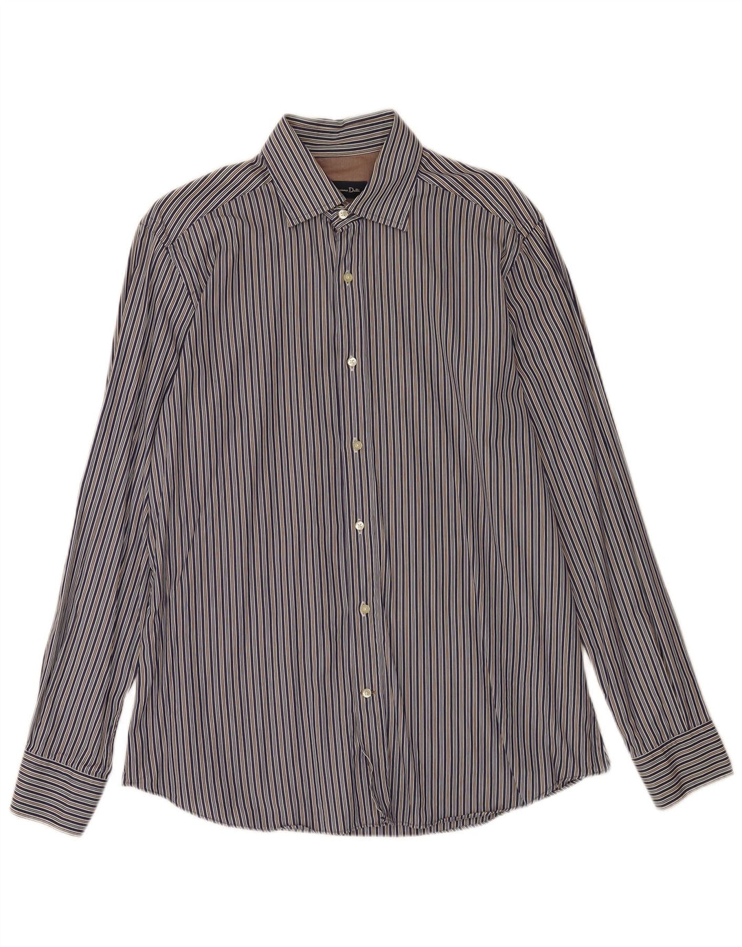 Camisa masculina Massimo Dutti grande algodão listrado azul