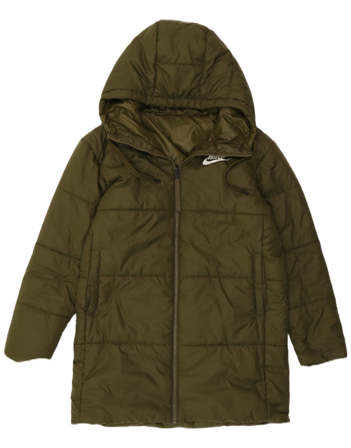 Casaco acolchoado reversível gráfico feminino Nike UK 14 poliéster cáqui médio