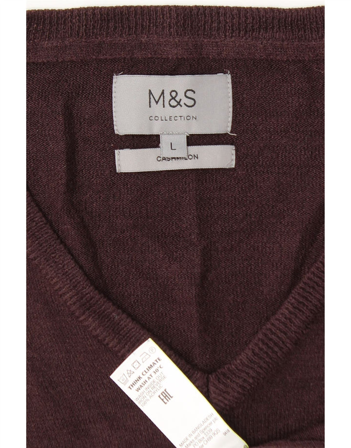 Suéter masculino Marks & Spencer com decote em V grande acrílico cor de vinho