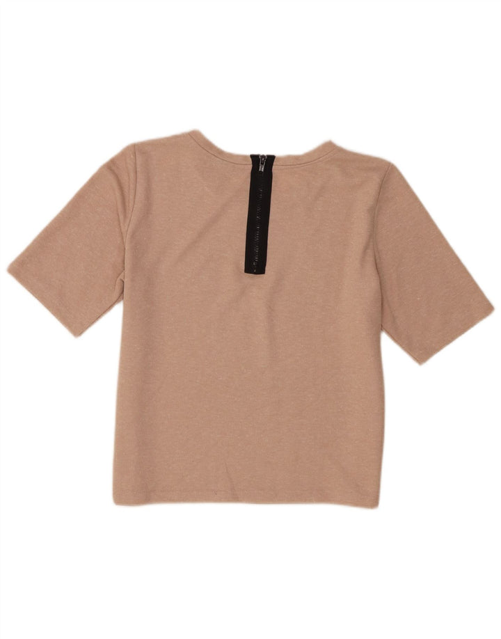 Topshop Camiseta Feminina Crop Top UK 10 Pequeno Poliéster Bege