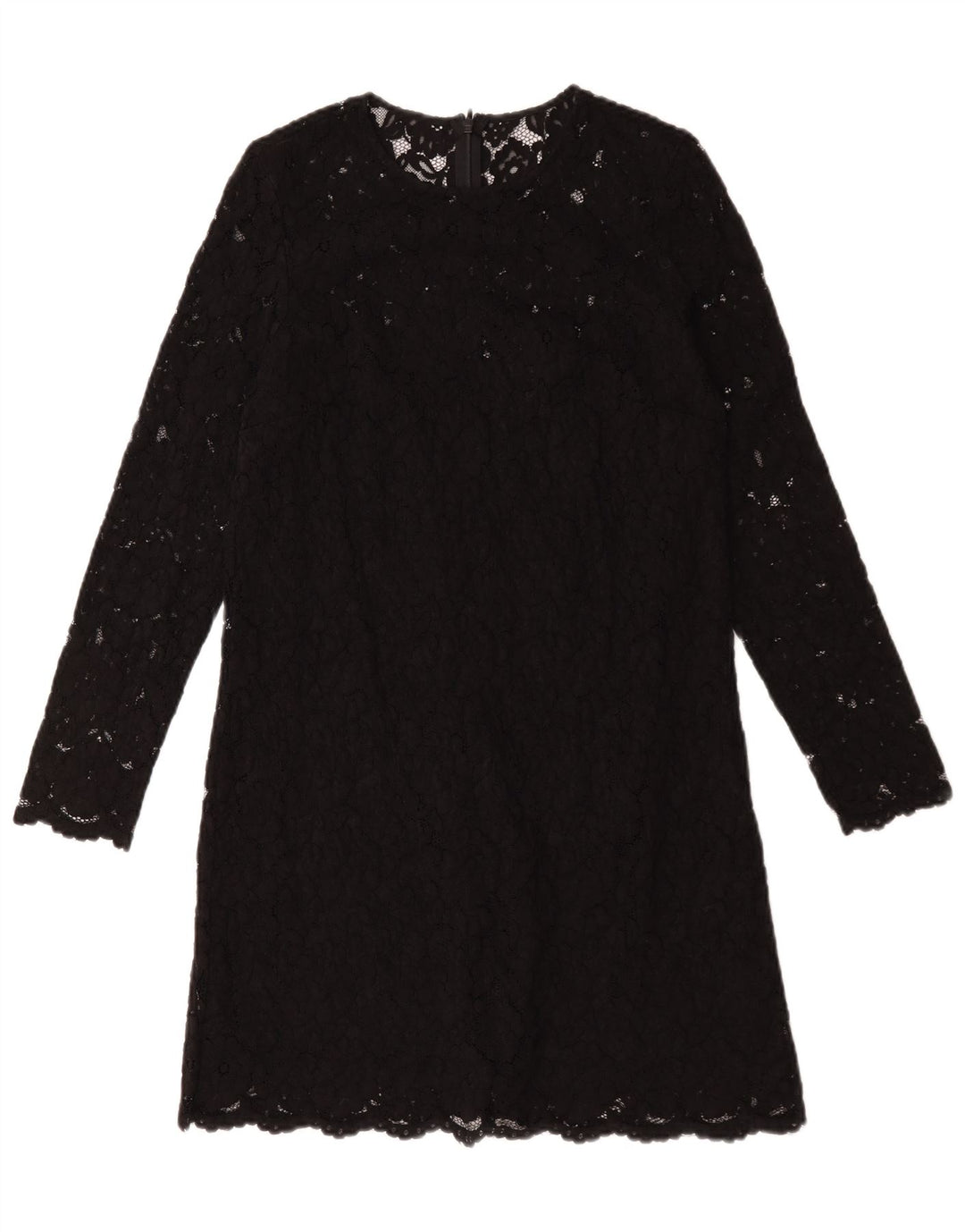 Vestido feminino vintage de manga comprida UK 12 poliéster floral preto médio