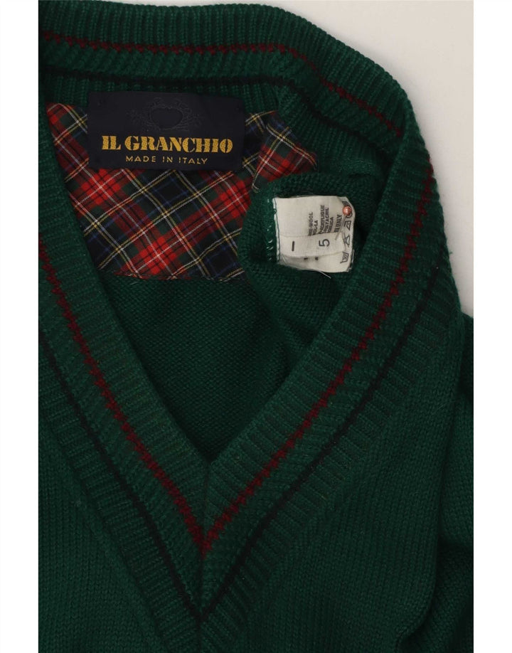 Suéter masculino Il Granchio com decote em V, grande verde argil/lã diamante