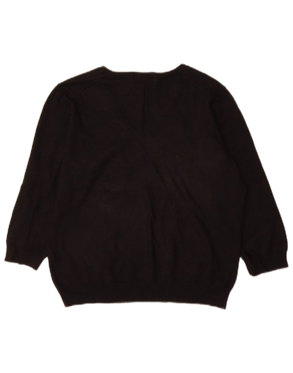 Suéter feminino Marks & Spencer manga 3/4 com decote em V Reino Unido 18 XL preto