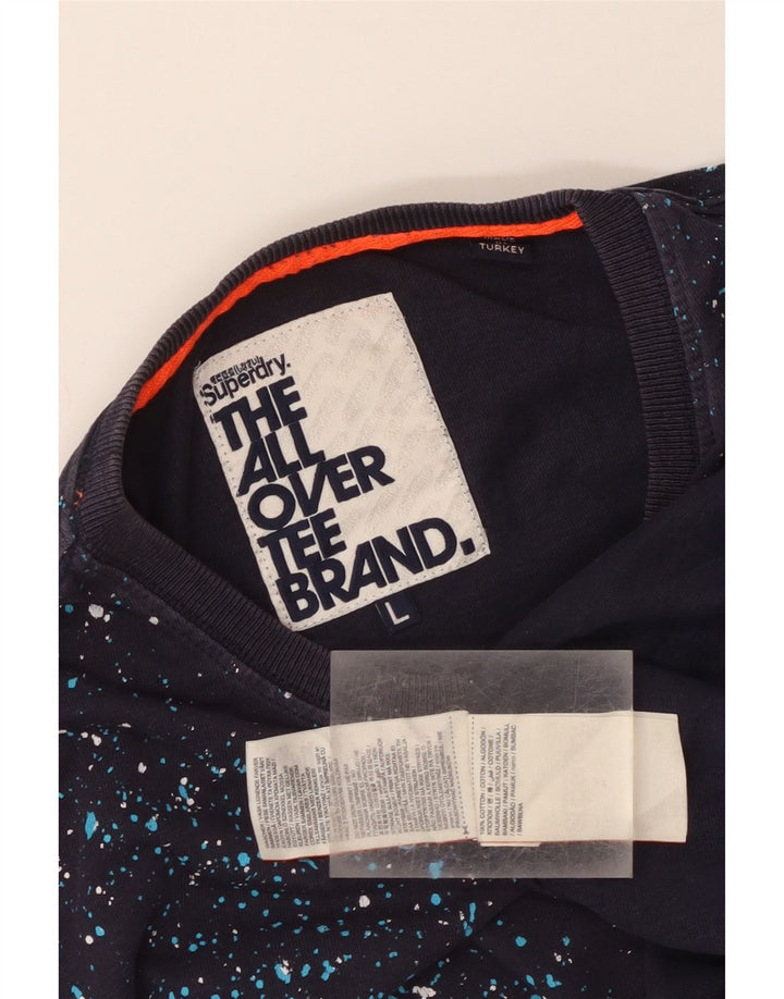 Camiseta masculina Superdry Top grande algodão manchado azul marinho