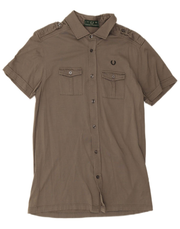 Camisa militar masculina de manga curta Fred Perry XL cinza algodão