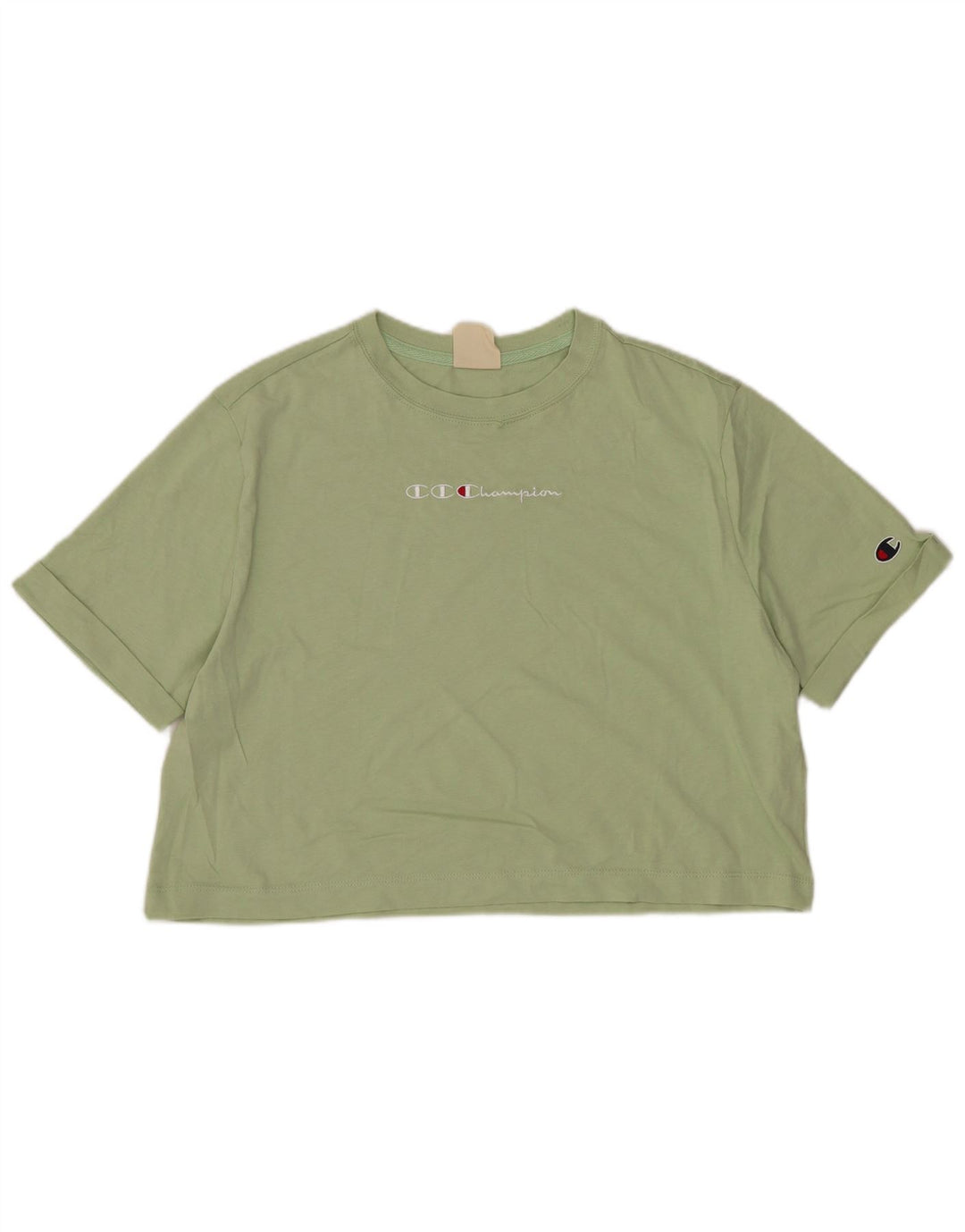 Camiseta feminina Champion Crop Graphic UK 14 algodão verde médio