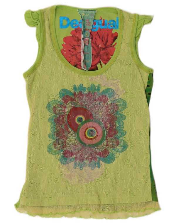 Top de colete gráfico feminino Desigual UK 12 algodão geométrico verde médio