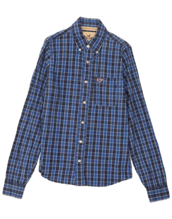 Camisa masculina Hollister de algodão xadrez azul médio